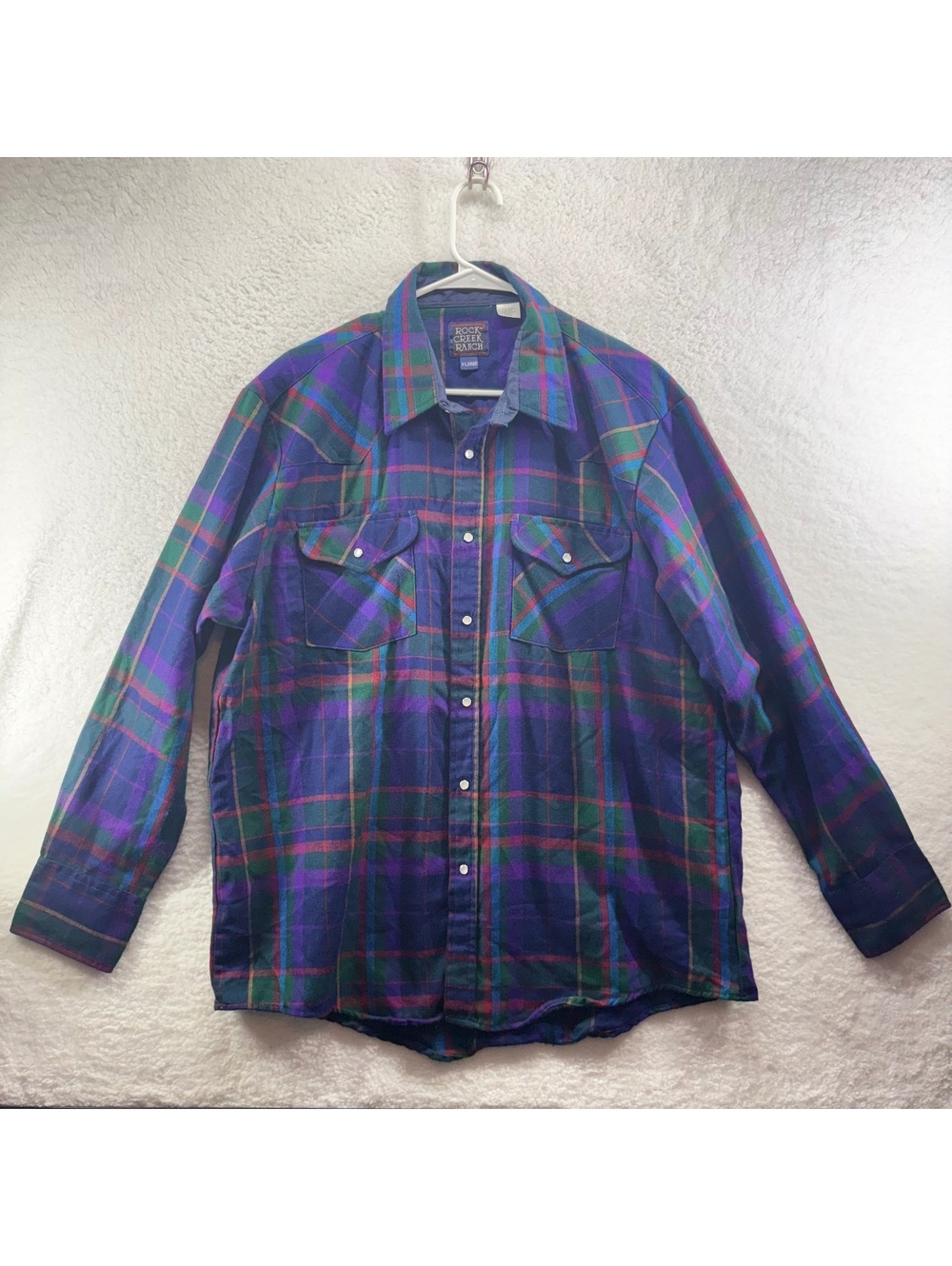 Vintage Rock Creek Ranch Western Flannel Long Sleeve Button Up Pearlsnap Mens XL